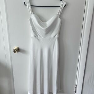 Jenny Yoo White Cowl Neck Midi Sundress